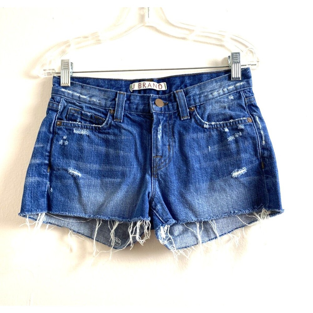 J Brand Blue Shorts Women’s Cut Off Denim Size 25 Dark Wash Frayed Hem Festival